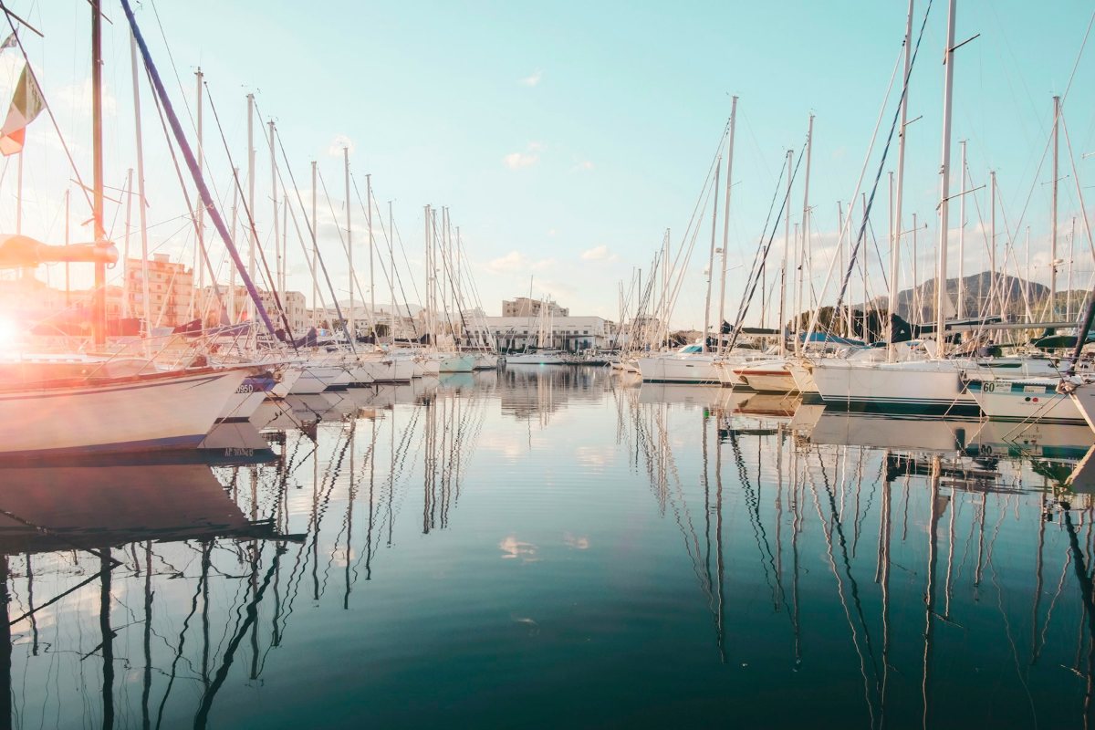 Sailing yachts moored in a marina